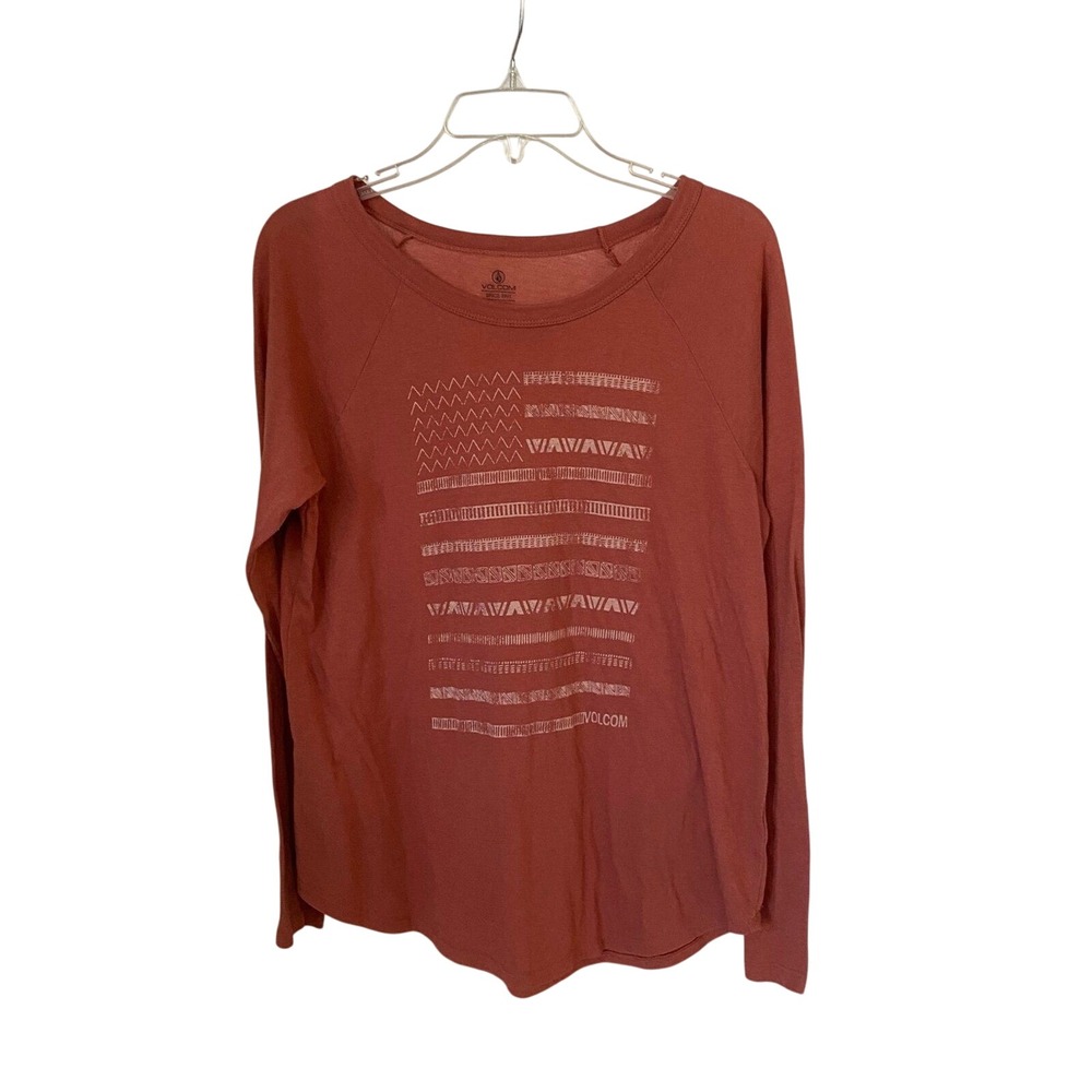 Volcom Shirt‎ Womens M / 12 Long Sleeve Pullover Burnt Orange-Red Geometric Flag